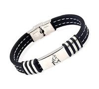 ForeverWill Bracelet nordique Viking Fenrir Tête de Loup Symbolique Lignes de Silion Bracelet Bracelet Inspiration Loups Bijoux pour Homme Femme 21 cm, Acier inoxydable Silicone