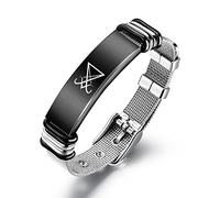 ForeverWill Bracelet pour homme avec symbole de Lucifer, amulette satanique en soufre, symbole de protection en acier inoxydable, bracelet en maille satanisme, bijou Satan pour homme et femme