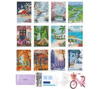 Foreveryoung - Kit de peinture diamant minigem pour débutants, 12 pièces carrées pour adultes, peinture de 3 heures, mini kit d'art diamant style carte postale pour adultes, 12 x 17,8 cm (douze mois)