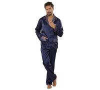 FOREX Lingerie Pyjama élégant et distingué en Satin, Bleu Marine, XL