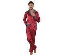 FOREX Lingerie Pyjama élégant pour Homme en Satin, Bordeaux, L