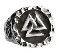ForFox Bague chevalière Valknut Viking avec Boussole Vegvisir en Acier Inoxydable Titane Anneau Odin Nordique pour Homme Femme Taille 54