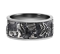ForFox Bague égyptien en Argent Sterling 925 Massif Noir avec Croix Ankh Anubis Horus Scarabée Pharaon Sphinx Bijoux égyptienne pour Hommes Femmes Taille 56