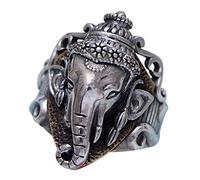 ForFox Bague Ganesh Dieu éléphant Hindou Vintage en Argent Sterling 925 pour Hommes Femmes Taille 63