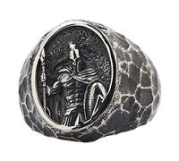 ForFox Bague Guerrier Spartiate Grecque en Argent Sterling 925 Noir Vintage pour Hommes garçons Taille réglable