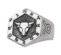 ForFox Bague Taureau Signe Astrologique du Zodiaque Constellation en Argent Sterling 925 Massif pour Hommes Femmes Ouvert et réglable