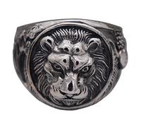 ForFox Bague tête de Lion avec Irlandaise Claddagh cœur Couronne en Argent Sterling 925 Massif pour Homme Femme Taille 57