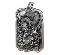 ForFox Bijoux orientaux pendentif dragon chinois asiatique en argent sterling 990 noir pour hommes