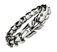 ForFox Bracelet de Dragon Chinois en Acier Inoxydable Titane Bracelet Lourd Musculation Bijoux Punk pour Hommes garçons 15mm 22cm Ton Argent