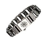 ForFox Bracelet helm of awe viking punk large bracelet à maillons runes en acier inoxydable titane pour homme 22cm