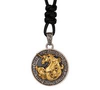 ForFox Collier avec pendentif licorne bicolore en argent sterling 925 pour homme cordon noir