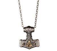 ForFox Collier Marteau de Thor viking en argent sterling 925 pendentif Mjolnir bicolore avec élément terre bijoux de mythologie nordique pour homme femme chaîne de 60cm