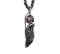 ForFox Collier pendentif aile d'ange plume en acier titane avec étoile de david et oeil d'horus d'or bijoux punk pour hommes femmes 27 pouces chaîne