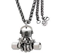ForFox Collier pendentif haltère musculation en acier titane pour hommes garçons chaîne 60cm