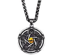 ForFox Collier Pentacle de Protection en Acier Titane Collier Pendentif Pentagramme avec Mauvais Oeil Jaune Bijoux Punk pour Hommes chaîne de 28 Pouces