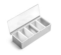 Forgast Conteneur à condiments | Bar à Cocktails | avec 5 inserts | Boîtier en Acier inoxydable | Insertion en plastique | L'outil indispensable du barman | Accessoires pour cocktails