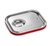 Forgast Couvercle en Acier Inoxydable avec Joint en Silicone | GN 2/3 | 32.5 x 35.4 cm | Avec Poignée Centrale | pour Poêle | pour Bacs GN, Bacs Gastronormes Inoxydables | Lavable au Lave-vaisselle