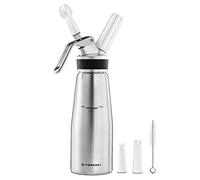 Forgast Distributeur de crème fouettée | Capacité 0,5 litres | 3 Buses | 1 Brosse de Nettoyage | Argent | Siphon Professionnel pour Chantilly | Aluminium | pour préparer la crème, la Mousse