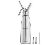 Forgast Distributeur de crème fouettée | Capacité 1 Litre | 3 Buses | 1 Brosse de Nettoyage | Argent | Siphon Professionnel pour Chantilly | Aluminium | pour préparer la crème, la Mousse