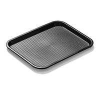 Forgast Plateau de Service 35x25cm Noir Plastique Robuste | Idéal pour Restauration Rapide et Cantine, Bords Arrondis, Plateau Repas Facile à Nettoyer, Lavable au Lave-Vaisselle
