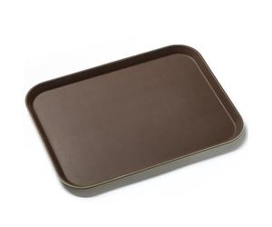 Forgast Plateau de service rectangulaire | Dimensions 51x38cm | Plastique avec surface en caoutchouc antidérapante | Plateau décoratif | Plateau de serveur | Marron et Vert | Parfait pour les serveurs