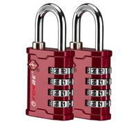 FORGE Cadenas à combinaison à 4 chiffres approuvé par la TSA - Boîte à outils - Cadenas à combinaison pour voyage, salle de sport, maison - Rouge - 2 serrures