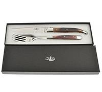 Forge de Laguiole Ménagère Couteau + Fourchette en acier bois, Olive, tonneau chêne, tuya, genévrier 1 Messer + 1 Gabel Fasseiche