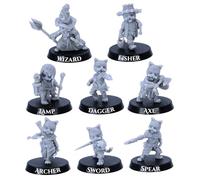 Forged Terrain Cat Folk Miniatures Set - 8 figurines chat pour RPG de table | Modèles fantastiques à l'échelle 28 mm | DnD, jeux de guerre | Miniatures épiques sous licence | Figurines en résine non