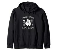 Forget Candy Give Me A Cat Funny Boo Ghost Tenant Un Chat Noir Sweat à Capuche