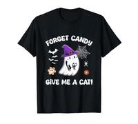 Forget Candy Give Me A Cat Groovy Ghost Tenant Un Chat Noir T-Shirt Graphique avec Valeur, Homme, Noir, L