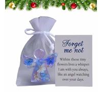 Forget Me Not Dried Flower Angel Keepsake, Mini Resin Guardian Angel Figurine with Organza Bag and Sympathy Card, Memorial Pocket Hug Token, Long Distance Relationship Keepsake(1pc)