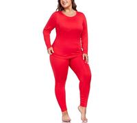 ForHailey - Ensemble de sous-vêtements thermiques pour femmes grandes tailles, Long Johns à manches longues, couche de base, haut et bas, taille XL-5XL, Rouge, 3X-Large