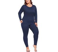 ForHailey sous-vêtements Thermiques Grande Taille pour Femme - Manches Longues - Doublure Polaire - Couche de Base - Haut et Bas - Tailles XL-5XL, Bleu, 4X-Large
