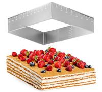 Forhandy Cadre de cuisson rectangulaire réglable - 8 cm de haut - En acier inoxydable - Réutilisable - Rectangulaire - Avec graduation pour pâtisserie/gâteaux à couches (l 18-32 cm x L 25-48 cm)