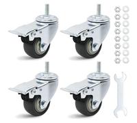 Forhandy Lot de 4 roulettes pivotantes de 50 mm - Double roulement à billes avec filetage M8 x 20 mm - En caoutchouc antidérapant - Silencieuses - Pivotantes à 360° - Avec frein - Charge totale :