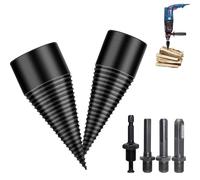Forhandy Lot de vis cônes fendeuse de bois 42 mm + 32 mm avec 4 poignées de forage, fendeur conique en bois fendeur pour perceuse
