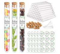 Forhandy Schön dass du da bist Lot de 60 tubes à essai en plastique transparent avec bouchon + 5 feuilles de 12 autocollants + 1 entonnoir pour bricolage, mariage, baptême, communion, anniversaire