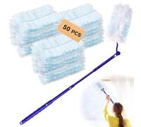 Forhandy Swiffer Lot de 50 plumeaux à poussière avec 1 poignée télescopique pour poils d'animaux, poussière, saleté, plumeau de rechange pour la maison, l'école, le bureau