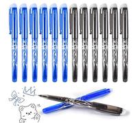 Forhome 12 PCS Stylo Effaçable 0.5mm - 6 Bleu et 6 Noir - Stylo Bille Gomme Gel pour Enfants, Adultes, École, Bureau - Fournitures de Papeterie