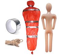 Forhome 150 cm - Corps Effrayant Suspendu pour Halloween - dans Un Sac - Accessoires - Faux cadavre Effrayant dans Le Sac d'halloween - pour Cour, cimetière, Jardin, Baignoire - Rouge (Red)