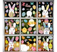 Forhome 9 feuilles Décorations de Pâques Autocollants, Stickers Pâques Fenetre avec Lapin Oeufs de Pâques, Autocollants en Verre PVC, Décorations de Fenêtre Printemps pour Chambre Enfant
