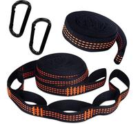 Forhome Lot de 2 sangles de suspension pour hamac, avec 2 mousquetons à crochets noirs, 300 kg, kit de suspension pour arbre, sangles orange, accessoires pour le camping, la randonnée en plein air