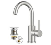 FORIOUS Robinet avec Bonde de Vidage pour Salle de Bain/Cuisine, Pivotant à 360°, Mitigeur pour Eau Chaude/Froide, en Acier Inoxydable, Facile à Installer pour Lavabo, Petite Cuisine, Camping-car