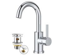 FORIOUS Robinet avec Bonde de Vidage pour Salle de Bain, Pivotant à 360°, Mitigeur pour Eau Chaude/Froide, en Acier Inoxydable, Facile à Installer pour Lavabo,Chrome