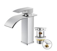 FORIOUS Robinet de Salle de Bain avec Bonde de Vidage, Mitigeur Lavabo Cascade, Hauteur de Bec 110 mm, Économiseur d'eau et d'énergie, Finition Chromée