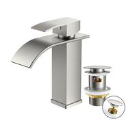 FORIOUS Robinet de Salle de Bain avec Bonde de Vidage, Mitigeur Lavabo Cascade pour Avec une Hauteur de Bec de 110 mm, Économiseur d'eau et D'énergie, Nickel Brossé