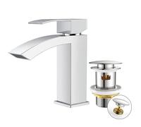 FORIOUS Robinet Salle de Bain avec Bonde de Vidage, Mitigeur Lavabo Cascade Monocommande, Eau Chaude et Froide, Hauteur de Bec 100 mm, Design Bec à Grille et Économiseur d’Eau, Chromé