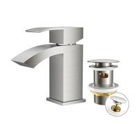 FORIOUS Robinet Salle de Bain avec Bonde de Vidage, Mitigeur Lavabo Cascade Monocommande, Eau Chaude et Froide, Hauteur de Bec 60 mm, Design Bec à Grille et Économiseur d’Eau, Acier Inoxydable