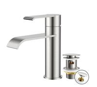 FORIOUS Robinet Salle De Bain Avec Bonde, Mitigeur Lavabo Monocommande, Robinet Lavabo Cascade-Hauteur De Bec 98MM, Armature Moderne Économe En Eau，Inox