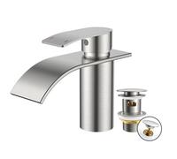FORIOUS Robinet Salle de Bain, Mitigeur Lavabo Cascade Brossé | Hauteur de Bec de 80 MM, Avec Bonde de Vidage Clic-Clac，Économiseur d'Eau et d'Énergie, Mitigeur Pratique